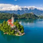 Lake Bled with a small island in the middle